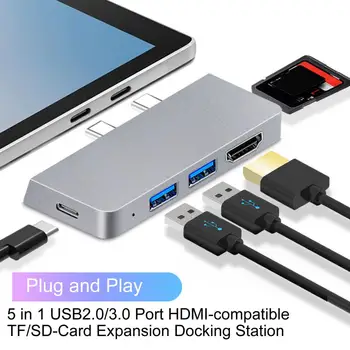 Sürücüsüz USB Splitter Hub 6 in 1 Tip-C USB2.0/3.0 Bağlantı Noktası HDMI uyumlu TF/SD Kart Hub Genişleme Dock Yüzey Pro 8