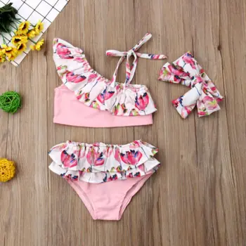 Yeni Varış 3 ADET Set Yürüyor Çocuk Bebek Kız Çiçek bikini seti Mayo Mayo Mayo Beachwear