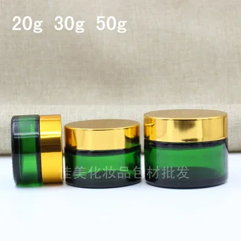 10 adet 20g 30g 50g Krem Yeşil Cam Kavanoz Boş Şişeler Doldurulabilir Konteyner Kozmetik Altın / Gümüş / Siyah Kap Seçin