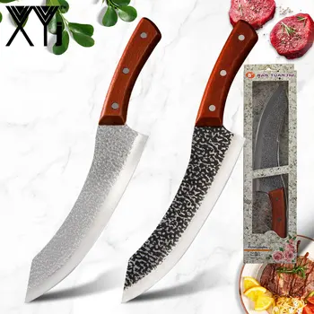XYj Profesyonel kemiksi saplı bıçak 8 inç Tam Tang El Yapımı Dövme Cleaver Mutfak şef bıçağı Açık Kamp Avcılık Zeki Aracı
