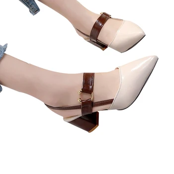 Kadın Kızlar Yaz Sivri Burun Topuklu Sandalet PU Deri Yastıklı Astarı Sandalet Ayakkabı Topuk Yüksekliği 3-5 cm