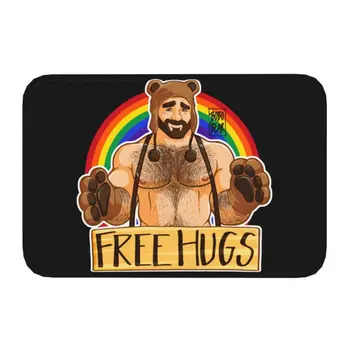 Eşcinsel Gurur Adam Ücretsiz Hugs Zemin Kapı Mutfak Banyo Paspas Kaymaz Kapalı Bobo Ayı Lgbt Sanat Paspas Tuvalet Giriş Halı Kilim