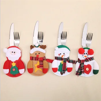 2 adet Noel Sofra Tutucular Kardan Adam Noel Baba Geyik Bıçak ve Çatal Çanta Kapakları Noel Partisi için Yemek Masası Süslemeleri