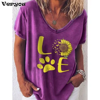 Kadın yazlık t-shirt Moda Mektup baskılı kısa kollu t-shirt T-Shirt Yeni Moda V Yaka Üst T Shirt Kadınlar İçin