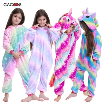 Kızlar Hayvan Unicorn Pijama Çocuklar İçin Kış Unicornio Pijama Kugurumi Dikiş Panda Pijama Çocuklar Onesie Anime Tulum