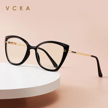 VCKA Moda Kadın okuma gözlüğü 2022 Yeni Marka Tasarımcısı Bilgisayar Optik Büyük Çerçeve Kadın Presbiyopi Gözlük + 50 İLA + 600