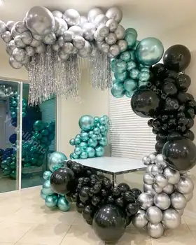 Teal Yeşil Gümüş Krom Metal Lateks Siyah Balon Garland Kemer Olay Parti Folyo Düğün Bebek Duş Doğum Günü Partisi Dekoru Çocuklar