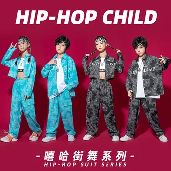 Çocuk Hip-Hop Moda Giyim Kız Yüksek Bel Caz Dans Elbise çocuk Performans Giyim Erkek Hip-hop Moda Gömlek