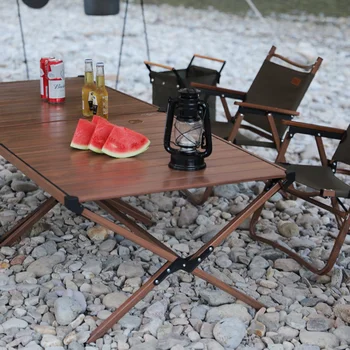 Açık Eğlence kamp masası Alüminyum Alaşımlı Ahşap Tahıl Turist Masa Katlanabilir Hafif Masa Dört Boyutu Bahçe Mobilyaları