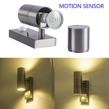 Gümüş hareket sensörlü led duvar lambası CEapproval ile sıcak satış su geçirmez paslanmaz çelik dış PIR duvar lambası yeni tasarım