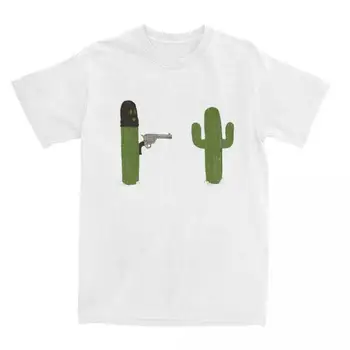 Mizah Kaktüs Stick'em Up Silah Komik Bitki T-Shirt Erkekler Yuvarlak Yaka Saf Pamuk T Shirt Kısa Kollu Tee Gömlek Baskılı Üstleri
