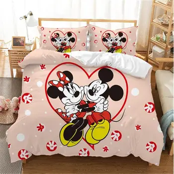 Disney Noel Mickey Minnie Mouse nevresim takımı Karikatür Çocuk Erkek Kız Yetişkin Nevresim Noel doğum günü hediyesi