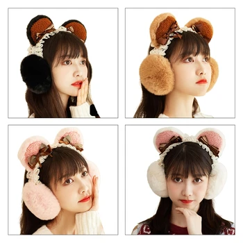 2022 Yeni Kulak ısıtıcıları Lolita Earmuffs Hayvan Earmuffs Ayı Kulak Yay Düğüm Kafa Bandı Kadınlar İçin Kulaklıklar Kış Earmuffs Noel