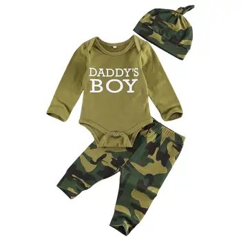 Yenidoğan Bebek Kız Giysileri Uzun Kollu Pamuklu Romper PantsHat 3 ADET Camo Baskı Kıyafetler Bebek Erkek Kıyafetler