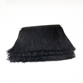 Saçak Trim Dantel Polyester Püskül 15cm Geniş 10 Metre Uzun Saçaklar dikiş Latin düğün elbisesi Perdeler DIY Aksesuarları Siyah