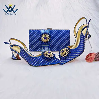 Son Nijeryalı Kadın Ayakkabı ve çanta seti Kraliyet Mavi Renk Yeni Tasarım Afrika Bayanlar Pompaları Bahçe Partisi için