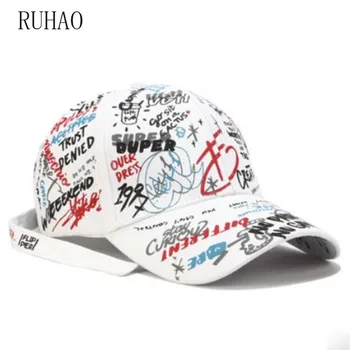 RUHAO 2019 yeni Moda Graffiti baskı beyzbol şapkası Açık pamuk Gölge Şapka erkekler kadınlar Yaz Kapaklar ayarlanabilir eğlence şapkaları