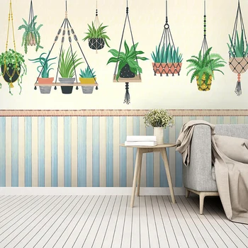 Dekoratif duvar kağıdı Nordic su renk bitkiler modern basit el boyama arka plan duvar