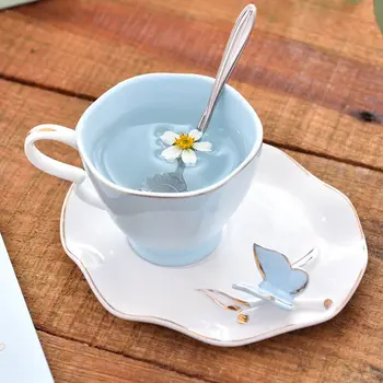 Avrupa ihracat kahve fincan ve çay tabağı seti yaratıcı seramik çay bardağı öğleden sonra çay seti moda çiçek çayı fincan kahve kupa CL121901