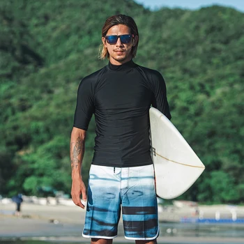 2022 Moda erkek Yüksek Elastik Rahat Kısa Kollu Üst Güneş Koruyucu Hızlı Kuru Su Sporları Plaj Yüzme Sörf Kıyafeti M-4XL