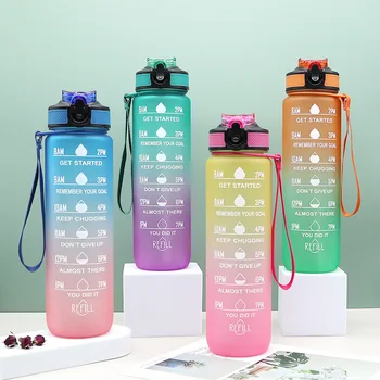 1 L Su Şişesi Saman ile Zaman Makinesi Motivasyon içme suyu şişesi Açık Spor Su Şişesi Taşınabilir BPA Ücretsiz plastik bardaklar