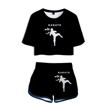 Kyokushin Karate 3D Baskılı Seksi 2 Parça Set Kadın Conjunto Feminino Kadın Kırpma üst ve şortlar Iki Parçalı Kıyafetler Eşleşen Seti