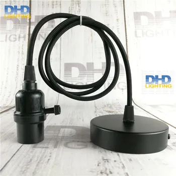 Örnek sipariş E27 UL Edison lamba aksesuarı siyah bakalit topuz anahtarı soket plastik lamba tutucu siyah kablo ve tavan plakası