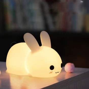 Yenilik Silikon Yeşim Tavşan Led Gece Lambası USB Şarj İki Ton ışıkları Sevimli Tavşan Pat Lamba çocuk Gece Arkadaşı