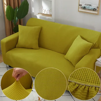 Ekose Jakarlı Sarı Yeşil kanepe kılıfı Oturma Odası İçin Düz Renk Her şey dahil Modern Elastik Köşe Kanepe Slipcover 45012