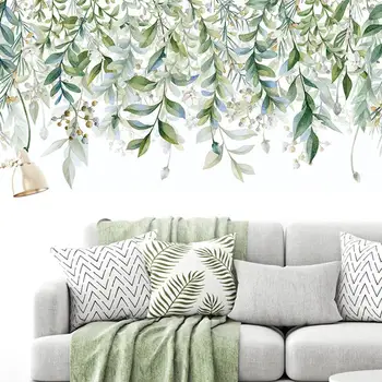 Yeşil yapraklar dekorasyon Duvar Sticker çıkarılabilir Bitki desen Kapı dekor yatak Odası Oturma odası için