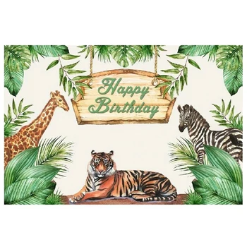Vahşi Zemin Jungle Safari Hayvan Mutlu Doğum Günü Partisi Fotoğraf Arka Plan Dekor
