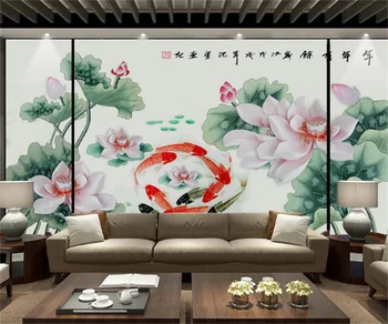 Çin resim sanatı lotus kabartmalı TV arka plan duvar kağıdı yeni Çin titiz boyama fotoğraf profesyonel özel duvar kaplaması