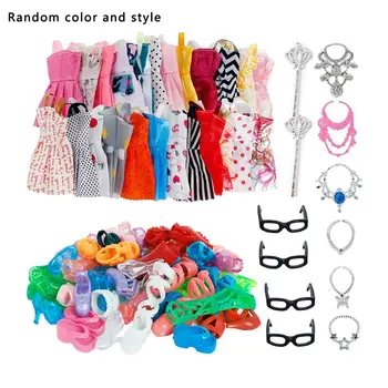 32 Adet Karikatür Giysi Karışık Sevimli Elbiseler Ayakkabı Gözlük Kolye Değneklerini Bebek Aksesuarları Kızlar İçin Rastgele Renk Tipi