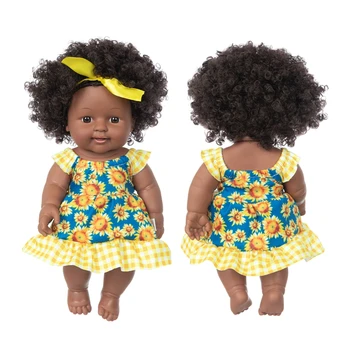 Ayçiçeği Elbise + 30cm DollChristmas Bebek Kızlar İçin En İyi Hediye Siyah Oyuncak Mini Sevimli Patlayıcı saç Bebek Çocuk Kız